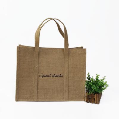 China Custom Large Advertising Handle Hessian Hessian Jute Canvas Shopping Tote Bag With Printed Logo for sale