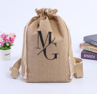 China Factory Promotion Wholesale Custom Handle Bag Jute Rope Linen Fabric Sack Wear Rope Bag Backpack for sale