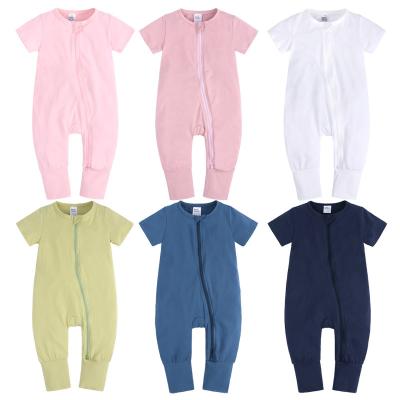 China Unisex Soft Slim Fit Cotton Cuff Sleeper Convertible Baby Romper Premium Breathable Suit Material With Zipper for sale