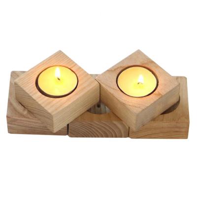 China Eco-Friendly Logo Natural Square Shape Wooden Custom Base Candle Holders Decor Rustic Cheap Candle Holder for sale