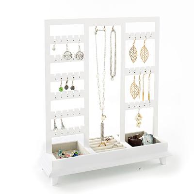 China OEM+ODM+Wholesale Three-Layer Jewelry Rack Stand Jewelry Display Holder White Wooden Necklace Storage Rack Oem+Odm+Wholesale for sale