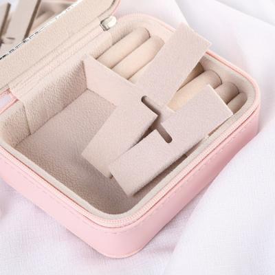 China Eco-friendly Organizer Women Ear Stud Jewel Gift Travel Rose Leather Portable Jewelry Box Girls Packaging Case for sale