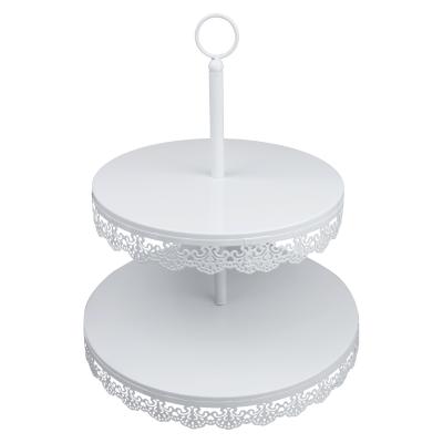 China Amazon 2 Tier Metal Sustainable Hot Selling White Cake Stands Wedding Cakes Party Birthday Celebration Cake Layer Stand for sale