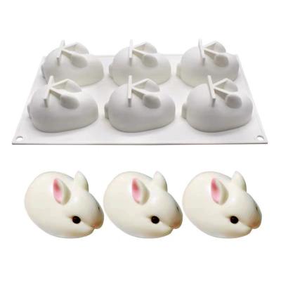 China Reusable Non-Stick Easter Bunny Silicone Mousse Cake Mold 6 Hole Bunny Viable Cake Bing for sale