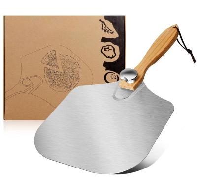 China Sustainable high quality pizza tools folding wooden handle pizza shovel oak wood veneer pizza peel premium aluminum shovel with wooden handle for sale