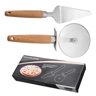 China Hot Selling Professional Professional Roller Pizza Cutter And Shovel Triangular Manual Home Pizza Cutter Set for sale