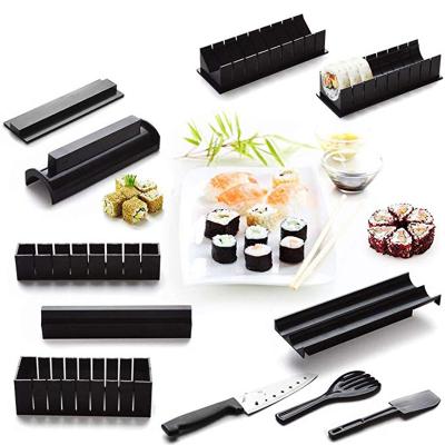 China Amazon Sustainable Hot Sale Plastic Manual Sushi Making Tool Kit Tray With 5 Sushi Roll Molds Sushi Maker And Knife Maker for sale