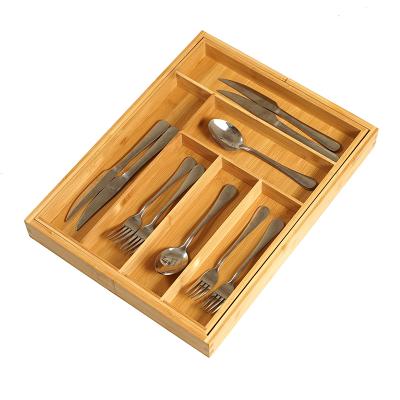 China Viable Bamboo Expandable Cutlery Tray Drawer Organizer, Utensil Organizer Flatware Drawer Dividers Drawer Cutlery Organizer for sale