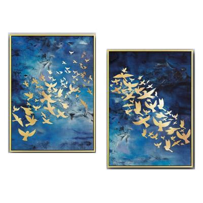 China Modern Framed Decorative Gold Birds Painting On Canvas Framed Painting Print Painting Wall Art Prints for sale