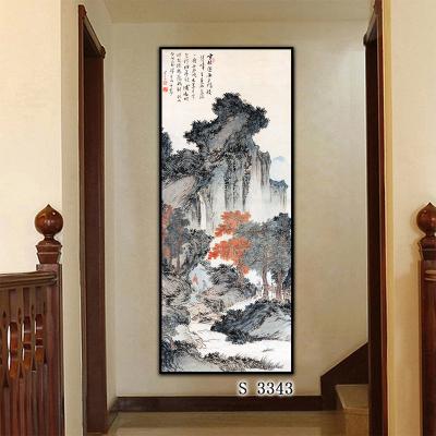 China Modern Framed Wall Canvas Artwork Hotel Decor Art Traditional Chinese Ink Landscape Painting Prints for sale