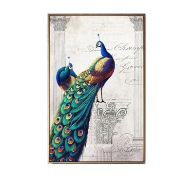 China Modern Printed Peacock Painting Canvas Framed Wall Painting Art for sale