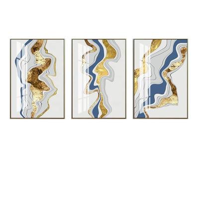 China Modern Gold Aluminum Alloy Framed Wall Art Hotel Decorative Crystal Porcelain Painting Abstract Prints Art Work for sale