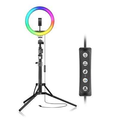 China Waterproof/Shockproof 3000/6000K RGB LED Selfie Ring Lighting YouTube Photography Makeup 360 Photo Online10 Inch With Tripod Stand for sale