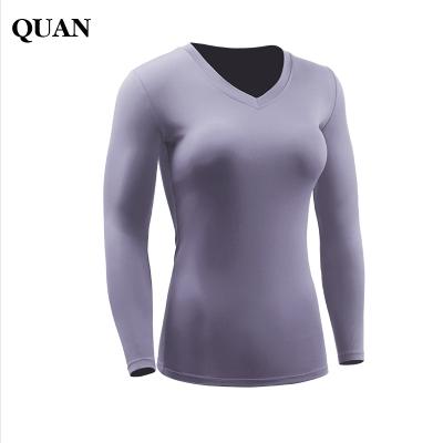 China Women's Fitness Breathable Tights Stretch Running Long Sleeves Compression T-shirt Quick Dry Yoga Training Clothes for sale