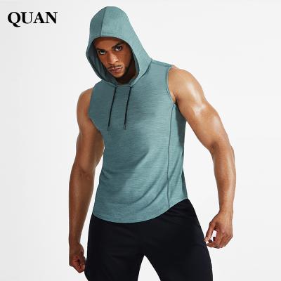 China Men's Breathable Clothes Sports Vest Quick Dry Fitness Gym Bodybuilding Tank Tops Hoodie Training Wear Muscle Sleeveless T-Shirt for sale