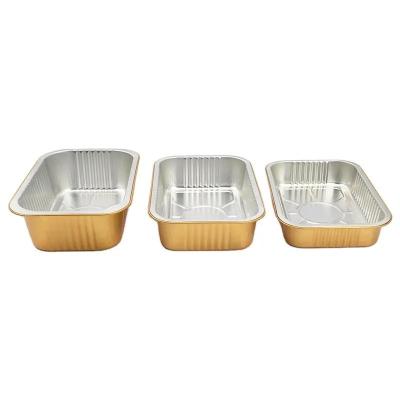 China High Quality Recyclable Smooth Wall 580ml Gold Lunch Box Aluminum Foil Disposable Fast Food Takeout Container for sale