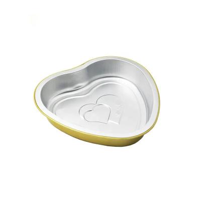 China Eco-Friendly Food Grade Aluminum Foil Cake Pan Heart Cupcake Cup 670Ml With Plastic Lids Baking Cups For Valentine Mother&'S Day Wedding Christmas Birthday for sale