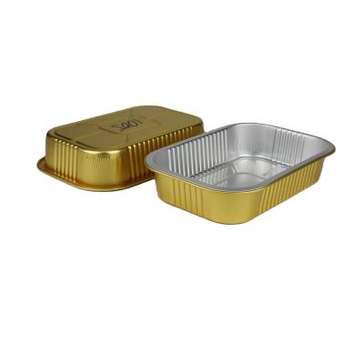 China Food grade 1000ML 2.25LB gold smoothwall aluminum foil eco-friendly containers baking bread loaf pan aluminum foil trays with heat seal lid for sale