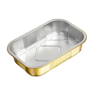 China Recyclable Disposable Aluminum Foil Pans Takeout Food Container With Lid To Go Food Packet Rectangle Aluminum Tray For Food Storage for sale