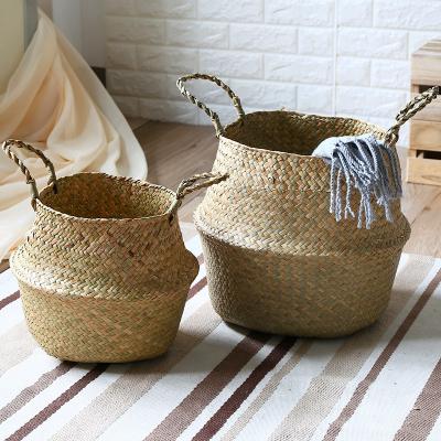 China Europe Huangtu hand-woven storage basket indoor plant flower pot belly vegetable plankton decorative basket for sale