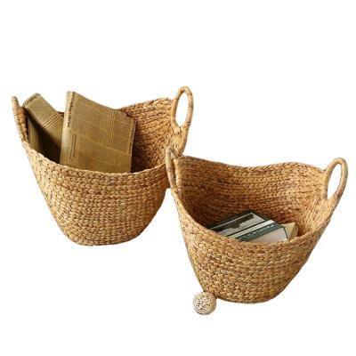 China Traditional Wholesale Dirty Clothes Water Hyacinth Basket Basket With Handle for sale