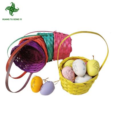 China Festival Decoration Huangtu Factory Wholesale Cheap Colorful Bamboo Weaving Miniature Gift Christmas Easter Wedding Packing Basket With Handle for sale