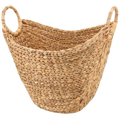 China Amazon Supplier Success Viable Wholesale Dirty Clothes Laundry Rectangular Water Hyacinth Storage Basket Straw Woven With Handle for sale