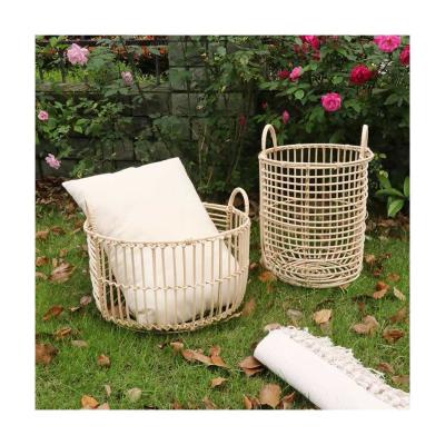 China Sustainable Round Rattan Laundry Basket Large Capacity Clothes Storage Wicker Woven Dirty Basket for sale