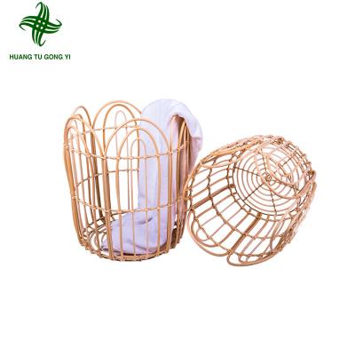 China Custom Handcrafted Household Rattan Laundry Storage Baskets Organizer Tray Collapsible Basket Viable For Fabrics for sale