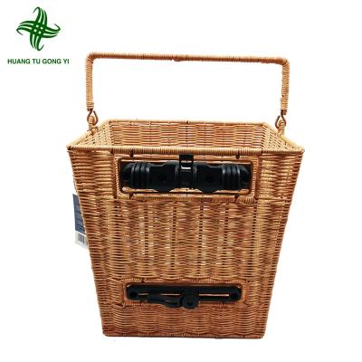 China Durable Handmade Woven Huangtu Rattan Bicycle Willow Basket Wicker Bike Baskets Wicker Basket for sale