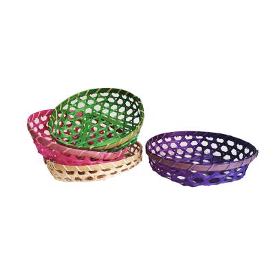 China Sustainable Wholesale Dustproof Natural Food Rattan Fruit Picnic Storage Bamboo Woven Baskets With Netting for sale