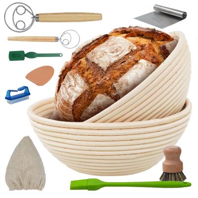 China Huangtu viable 9 inch round natural oval rattan bread basket sourdough banneton bread proofing basket ratan set for sale