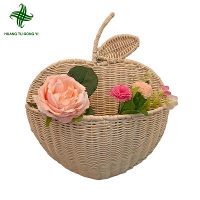 China Flower Transitional Natural Wicker Basket Wall Hanging Huangtu Basket Wall Living Room Cafe Decoration Rattan Crafts for sale