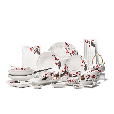 China Sustainable Brand 28Ceramics Japanese Hotel Restaurant Ceramic Dinnerware , Round Plate Set& Rectangular Plate for sale