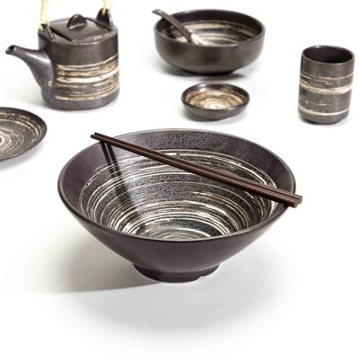 China Japanese Restaurant Viable Black Hotel Dinnerware Set, Ceramic Ramen Bowl, Ramen Noodle Bowl Set for sale