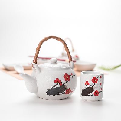 China Viable Japanese Fine Style Flower Sauce Dish Wine Bottle Ceramic Side Bottle Teapot Set for Restaurant for sale