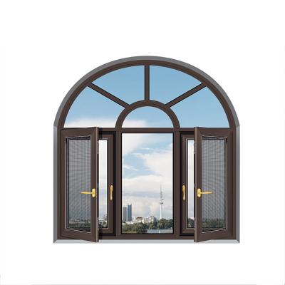 China High Quality Arched Aluminum Magnetic Screen Top Curved Double Glazed Casement Windows For Hotel for sale