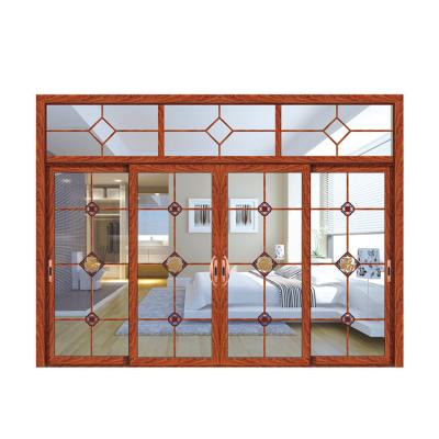 China Durable Wood Grain Double Track Aluminum Glass Doors Sliding Interior for sale