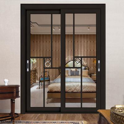 China Durable Black Soundproof Triple Glazed Aluminum Sliding Door UK Standard for sale