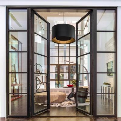 China Heat Insulation Aluminum Casement Doors Metal Black Inner Double Frame Glass French Door for sale