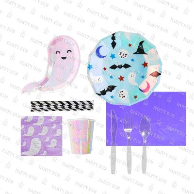 China PARTYBUS 2021 Hot Sale Disposable Ghost Shaped Paper Plates Halloween Theme Party Supplies Disposable Tableware Places Halloween for sale