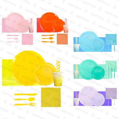 China Shiny Solid Disposable PARTYBUS Color Paper Plate Party Tableware Dishes Dishes Set For Birthday Party Supplies for sale