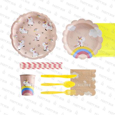 China PARTYBUS Best Value Disposable Unicorn Birthday Party Supplies Unicorn Party Supplies Including Dishes Cups Napkins Eco-Friendly For Little Girl for sale