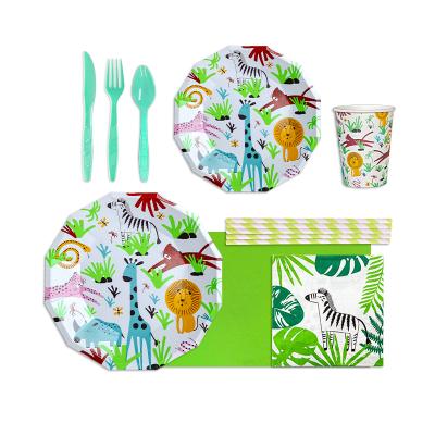 China PARTYBUS 2021 Disposable Hot Sale Animal World Wild Paper Plates, Cups, Disposable Napkins Tableware Sets For Kids for sale