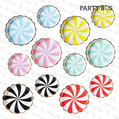 China Multicolor PARTYBUS 2021 disposable hot sale autorotation party 7 inch paper plate, 9 inch round dishes for birthday for sale