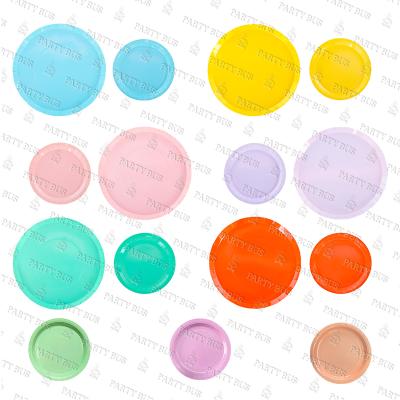 China Pure Wholesale Disposable PARTYBUS Color Party 7 Inch Paper Plate, 9 Inch Disposable Solid Color Round Dishes For Event Party for sale