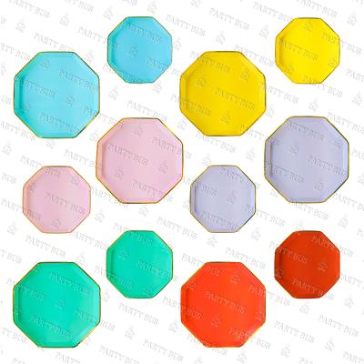 China Pure Wholesale Disposable PARTYBUS Color Party 7 Inch Paper Plate, 9 Inch Solid Color Disposable Octagon Dishes for sale