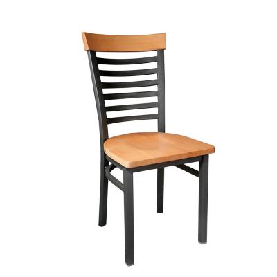 China Restaurant Chair Walnut Back And Seat Antique Style Restaurant Chairs Wood And Metal Combination Matte Iron Gray Frame for sale