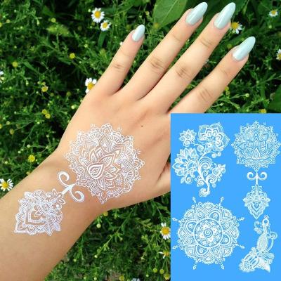 China Temporary Waterproof Henna Tattoo Sticker White Lace Mandala Flower Temporary Body Hand Sticker for Teens and Women Girls for sale