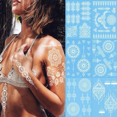 China Waterproof Art Flower Tattoo Sticker Fake Temporary Tattoo Lace Temporary White Body Sticker for sale